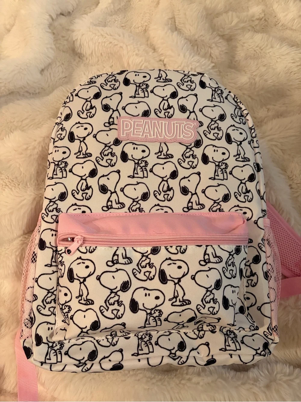 Peanuts Kids White & Pink Snoopy Pattern Backpack
